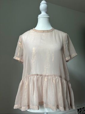 KIMCHI BLUE Sheer Pink Gold Shimmer Festival Fairy Peplum Short Sleeve Small